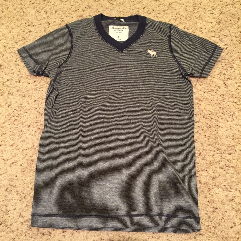 Navy Striped A&F Vneck Tshirt